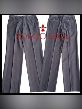 Romeo Gigli Dark Navy Stripe Lightweight Straight Leg Dress Suit Pant (S)